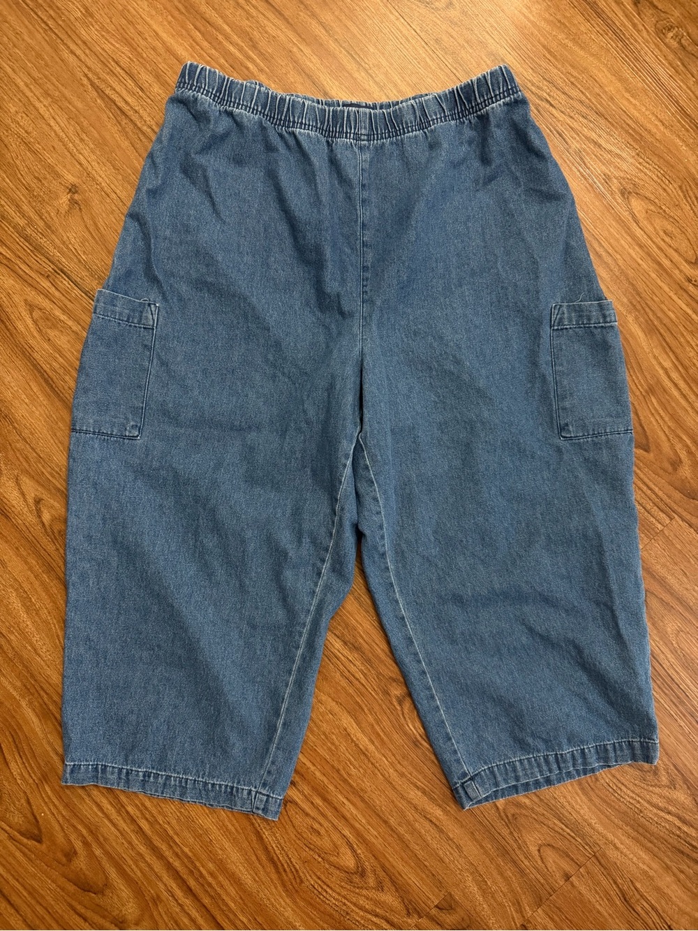 Basic Editions Blue Cropped Denim Cargo Pants